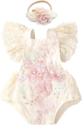 Vista 52 de IDOPIP Conjunto de ropa de 1er cumpleaños para niñas con estampado floral, estilo bohemio, con encaje, tutú y diadema de princesa