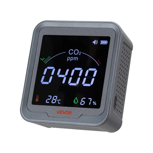 Vista 10 de VEVOR Detector de dióxido de carbono, monitor de CO2 de doble salida, función de detección de día y noche, detector de CO2 de refugio constante