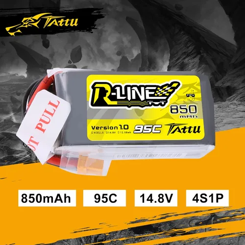 Vista 3 de TATTU R-Line 850mAh 14.8V 95C 4S LiPo Batería con XT60 Plug para Multirotor FPV de Tamaño 100 a 180
