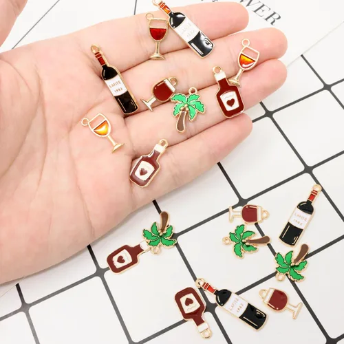 Vista 4 de Honbay 30 dijes esmaltados de vino tinto estilo hawaiano, para aretes, collares, pulseras, llaveros, joyería y manualidades (5 estilos), aleación