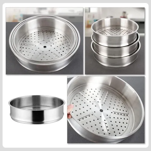 Vista 6 de Olla para verduras de acero inoxidable Dim Sum 11.8 in cesta de metal para cocinar al vapor Dim Sum bollos Verduras Pescado y Arroz Cesta de acero