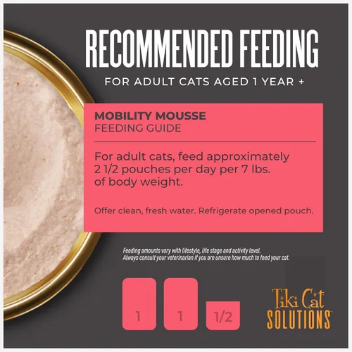 Vista 7 de Tiki Cat Solutions Mobility Mousse, receta de pollo y atún en caldo, formulada para apoyar articulaciones saludables, alimento húmedo funcional