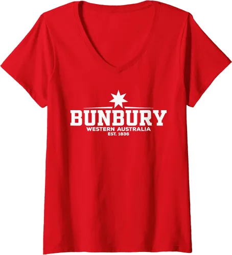Vista 4 de Camiseta Bunbury Australia con cuello en V, Negro