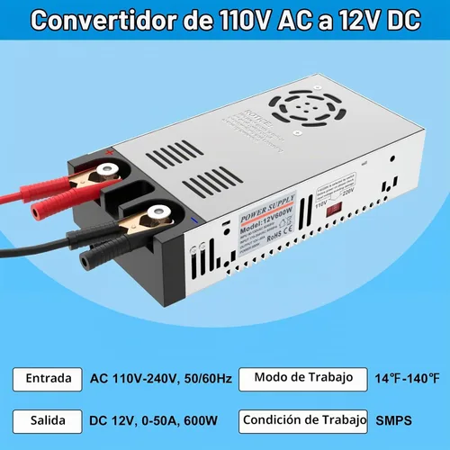 Vista 2 de IMAYCC Convertidor de CA a CC - Fuente de alimentación de 110 V a 12 V, transformador convertidor universal de 120 V a 12 V, corriente máxima 50 A