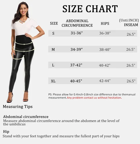 Vista 5 de Foucome Leggings de maternidad de piel sintética de cintura alta, elásticos y cómodos, mallas sobre el vientre