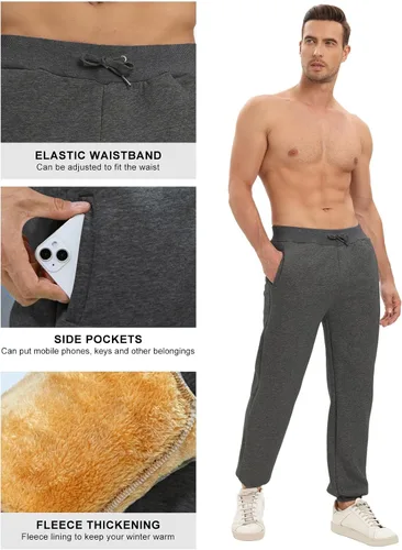 Vista 3 de HEEKPEK Pantalones de invierno de forro polar para hombre, pantalones deportivos con forro de sherpa para correr, para clima frío, cálidos