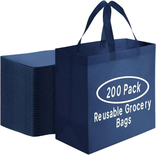 Vista 10 de Paquete de 200 bolsas de compras negras reutilizables ecológicas de 14.5 x 14 x 6.6 pulgadas, bolsas de compras duraderas, reciclables, lavables