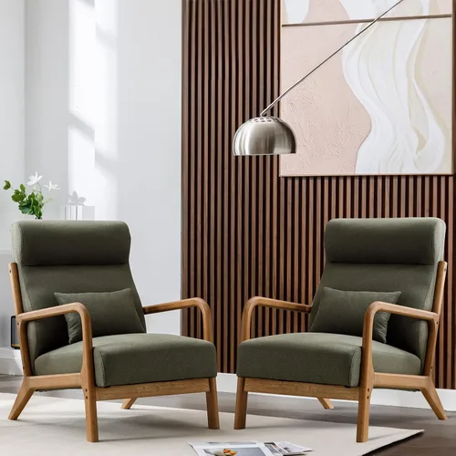 Vista 15 de ANJ ANJHOME Silla moderna de mediados de siglo, estilo Accent, con asiento de tela cómoda para sala de estar con estructura de madera maciza, sillón