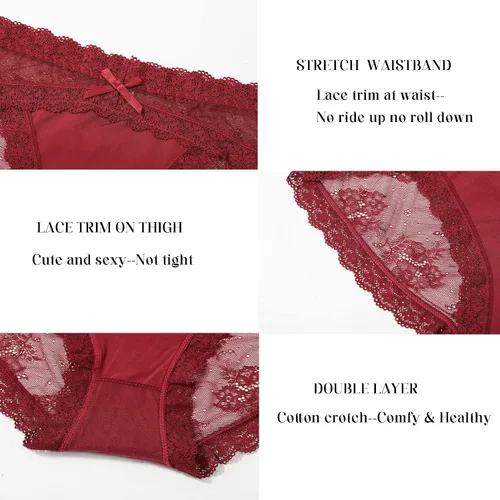 Vista 3 de LEVAO ropa interior sexy de encaje para mujer, bragas hípster, transpirables, elásticas y sin costuras, paquete con varias unidades, tipo bikini