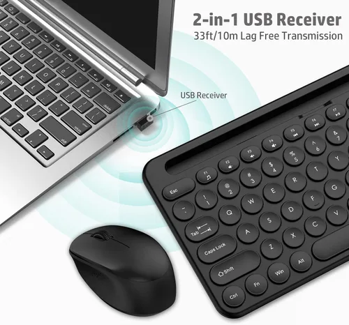 Vista 5 de LeadsaiL - Juego de teclado y mouse inalámbricos de tamaño completo, teclado ergonómico para computadora con soporte para teléfono y tableta, juego