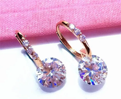 Vista 2 de SAGEKING 2024 New 585 Purple Gold Inlaid Round Gemstone Earings Fashion Jewelry 2024 Simple Style 14K Rose Gold Classic Design Jewelry For Women