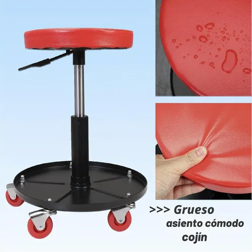 Vista 6 de BIG RED - Asiento de arrastre para garaje/taller: Taburete mecánico neumático ajustable y acolchado con bandeja de almacenamiento para herramientas