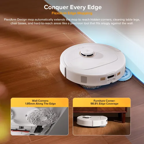 Vista 4 de roborock Qrevo S5V Robot Vacuum and Mop, FlexiArm Edge Mopping, 12,000Pa Suction, Dual Zero-Tangle System, Smart Obstacle Avoidance, 10mm Mop White