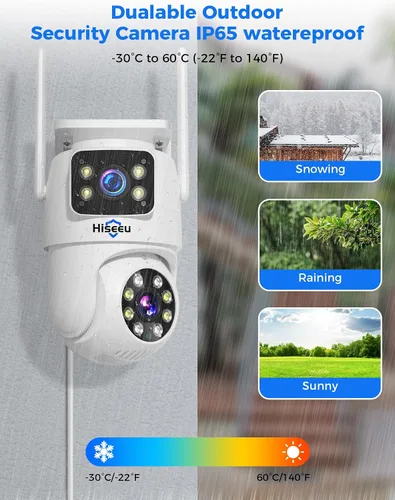 Vista 8 de Hiseeu 2 Pack Cámara de seguridad inalámbrica 5G/2.4G WiFi Cámara PTZ de doble lente para exteriores con seguimiento de movimiento, versión