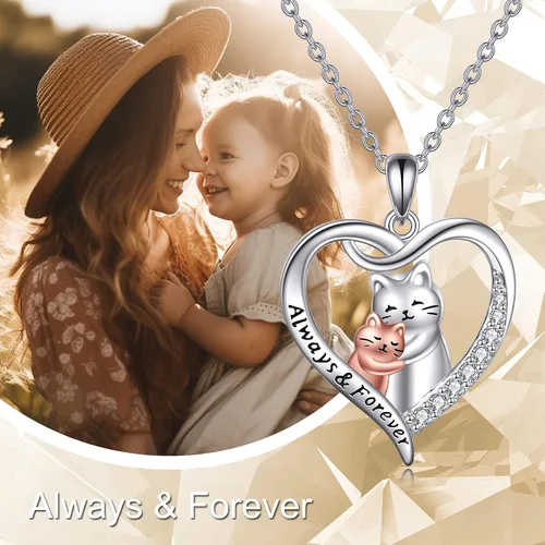 Vista 6 de Collar de plata de ley con diseño de animales para padremadre e hijahijo