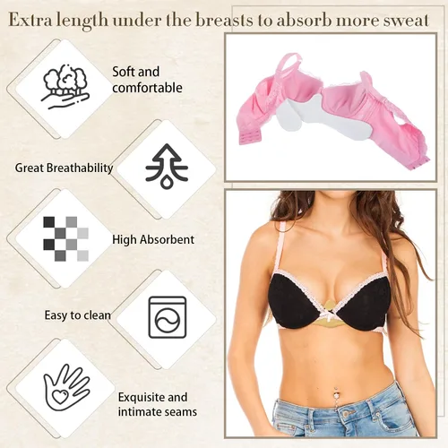 Vista 4 de 9 forros de algodón para brasier para sudar, almohadillas absorbentes de sudor debajo de los senos para mujeres y niñas
