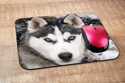 Vista 2 de Alfombrilla de mouse rectangular para perros Husky Siberiano, alfombrilla de mouse para computadora, escritorio, laptop, oficina, 9.5 x 7.9