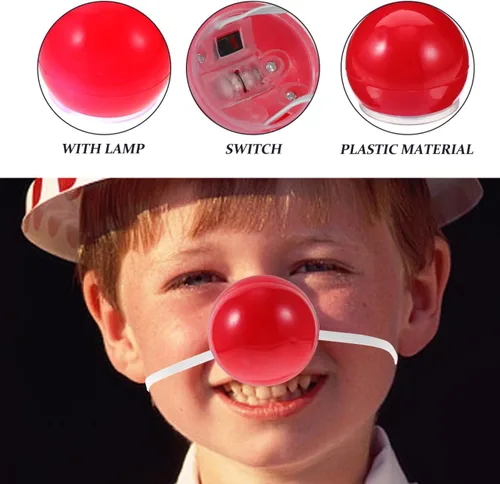 Vista 5 de STOBOK 5 piezas LED intermitentes de nariz de reno rojo, nariz de payaso con luz parpadeante con correa elástica, accesorios de disfraz de Navidad a