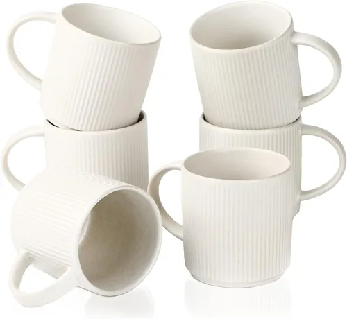 Vista 70 de famiware Juego de 4 tazas de café de 12 onzas, tazas de cerámica con asa Negro (Star-Black)