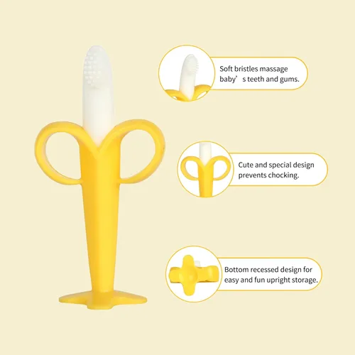 Vista 2 de Chuya Juguetes de dentición para bebés, mordedores con cepillo de dientes de plátano, cepillado de dientes, sin BPA, juguete masticable, para bebés