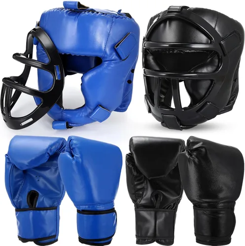 Vista 8 de Arrowbash Juego de 2 protectores de cabeza y guantes de boxeo para adultos, guantes de boxeo de 10 oz, protector de cara completa
