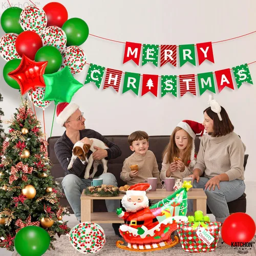 Vista 7 de KatchOn Globos de pancarta de Feliz Navidad, paquete de 25 Arco de globos de Navidad para decoraciones de fiestas
