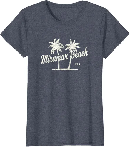 Vista 56 de Miramar Beach Florida Vintage 70s Palm Trees - Camiseta gráfica, Azul / Patchwork, S