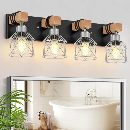 Vista 15 de FadimiKoo Juego de 2 apliques de pared, lámparas de pared de madera de cabecera con interruptor giratorio, lámpara de tocador de baño negra