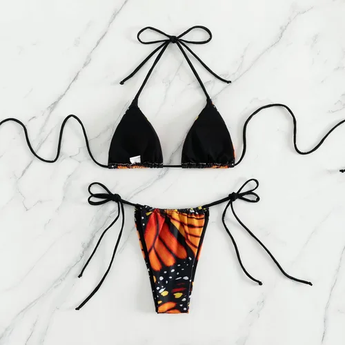 Vista 7 de MIKETAI Sexy Bikinis for Women 2 Piece Bikini Spaghetti Strap Swimsuits Solid Color Bathing Swimwear Triangle Bathing Suit