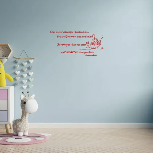 Vista 8 de Wall Decals Quote Winnie Pooh Braver Stronger Smarter Vinyl Sticker Baby Boy Girl Bedroom Nursery Home Decor L343 (56in x 26in, white)
