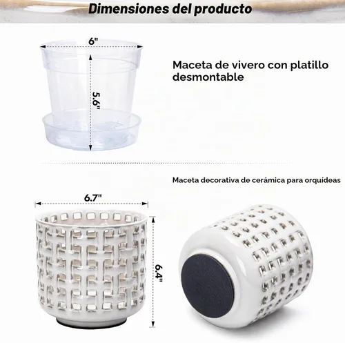 Vista 4 de D'vine Dev Orchid Pot, Clear Pot & Saucer, Smoked White, 6.7 in, 28-A-Y-1 Blanco ahumado