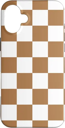 Vista 22 de iPhone 16 Checkered Checkerboard Indie Aesthetic Brown Coffee Beige Case