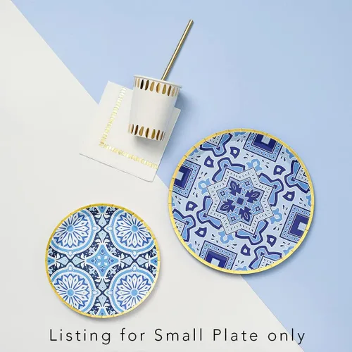 Vista 4 de Coterie Platos azules y dorados (juego de 10 platos pequeños marroquíes, azul marino, agradables para bodas, despedidas de soltera, cenas y fiestas)