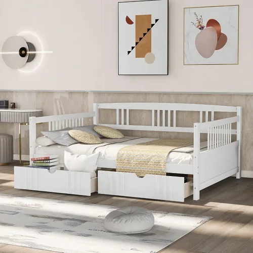 Vista 8 de Merax Sofá cama de tamaño individual, sofá cama individual con cajones, marco moderno de madera maciza, no requiere somier, color espresso