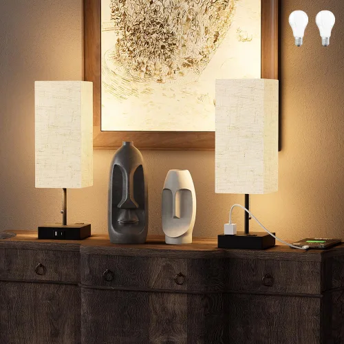 Vista 8 de Lámpara de mesa YIDPU para dormitorio, lámpara de mesita de noche para cabecera con tomas de corriente AC, lámpara de escritorio LED ajustable de 3