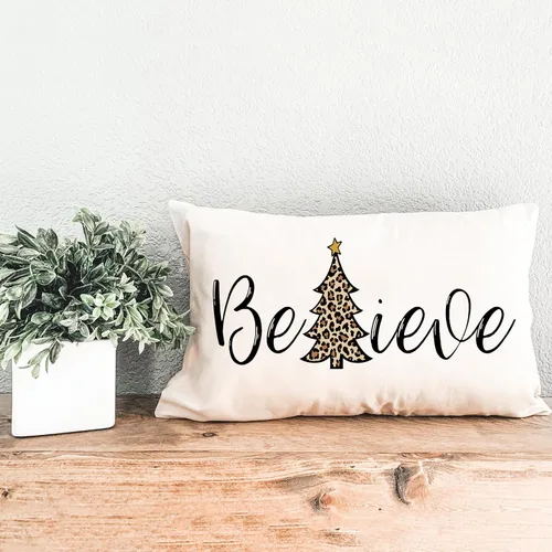 Vista 3 de AOFANGGO Funda de almohada de Navidad de 12 x 20 pulgadas, decoración navideña de árbol de leopardo, funda de cojín rústica para cama, silla, sofá