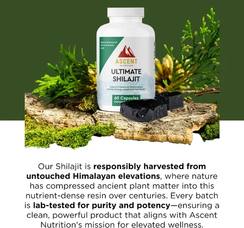 Vista 4 de Ascent Nutrition Ultimate Shilajit Fuente natural de ácido fúlvico y húmico Apoya electrolitos equilibrados, niveles de energía saludables