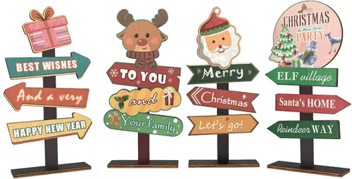 Vista 9 de Decoraciones de mesa de Navidad, 4 tableros rectangulares de madera, estilo rústico de granja, policromo, 8.86 x 4.72 pulgadas, montaje en pared