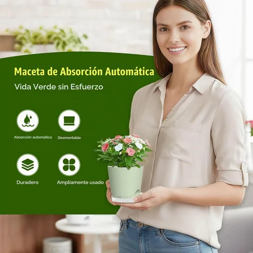 Vista 2 de Macetas de riego automático de 4 pulgadas, paquete de 6 macetas de plástico con agujeros de drenaje y platillos transparentes, macetas de plástico