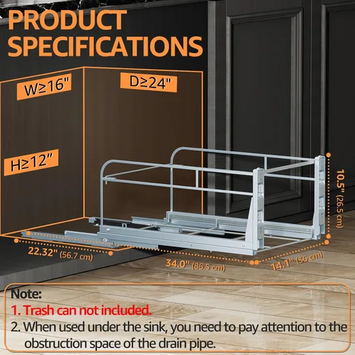 Vista 2 de Cubo de basura doble extraíble debajo del gabinete con kit de montaje de puerta, bote de basura debajo del fregadero para cocina con toboganes