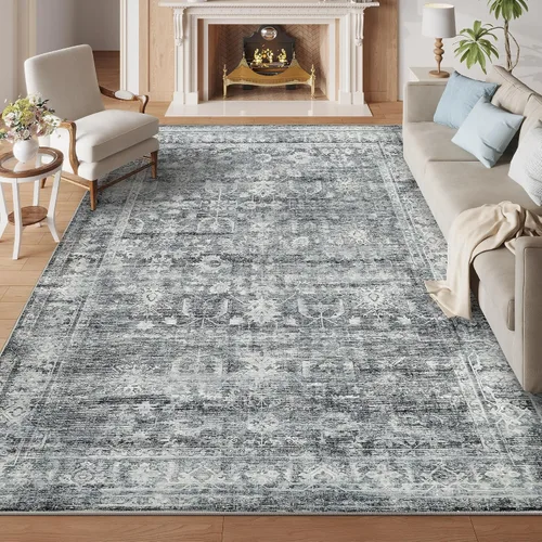 Vista 9 de Alfombra de 2 x 3 pies, antideslizante, lavable, de pelo bajo, suave, delgada, pequeña, alfombra vintage y bohemia para interiores, alfombras