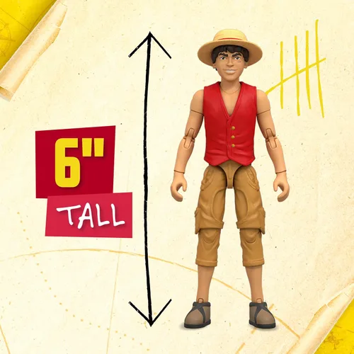 Vista 2 de Figura de acción de One Piece Monkey D. Luffy, 6 pulgadas (5.9 in) con 6 accesorios, incluye brazos y piernas intercambiables, póster deseado y base