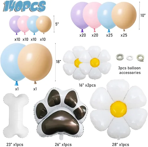 Vista 8 de Kit de arco de globos azules 140 piezas azul pastel rosa morado rubor globos con margarita hueso pata de perro globos de papel de aluminio
