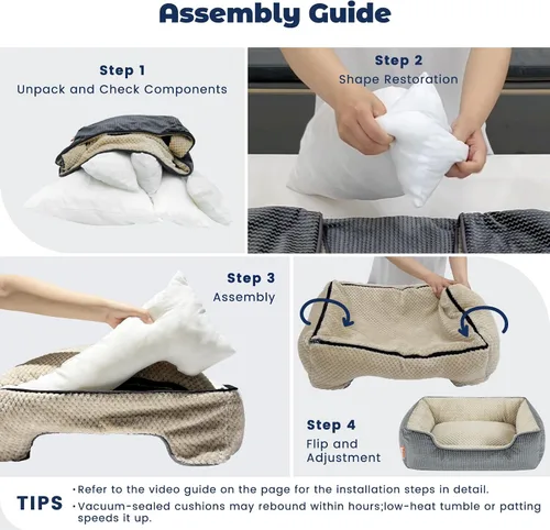 Vista 5 de Miguel Cama extraíble lavable para perros medianos, fácil de limpiar, cama rectangular para mascotas para gatos grandes con funda de cremallera