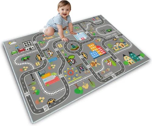 Vista 17 de Alfombra de juego para niños, alfombra de juego para sala de juegos infantil, alfombra de juegos para la vida urbana, ideal para jugar con autos