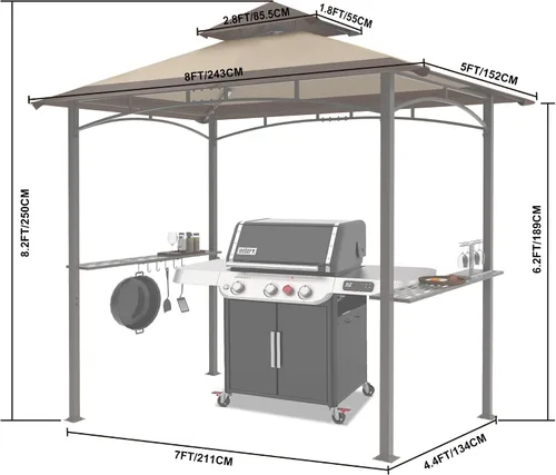 Vista 2 de MASTERCANOPY Gazebo de parrilla de 8 x 5 para exteriores, toldo con 2 luces LED (costuras marrones caqui)