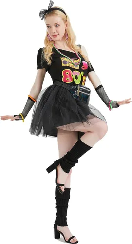 Vista 7 de Kids 80s Outfits for Girls and Women 17Pcs 80s Costumes for Kids 80s Halloween Costum Accessories Set 1980s Party Cosplay