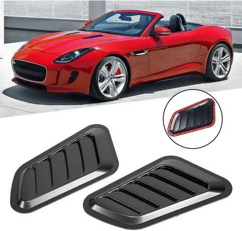 Vista 4 de Cubierta decorativa de entrada de flujo de aire para automóvil, kit de cuerpo universal para capó, paquete de 2 accesorios de ventilación para Negro