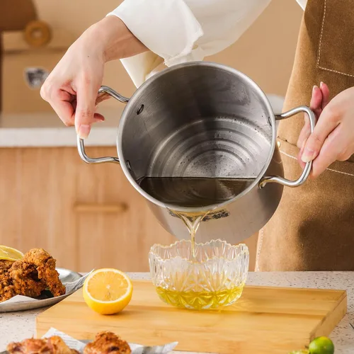 Vista 6 de Olla pequeña con canasta, mini freidora de 3 cuartos de galón para lotes pequeños, olla de sopa y tapa para 1 a 3 personas, funciona en estufa