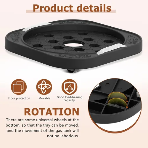 Vista 5 de iplusmile Bandeja de tanque de gas, base de cilindro de propano móvil, bandeja de soporte de tanque de propano con rueda para envío de cilindros